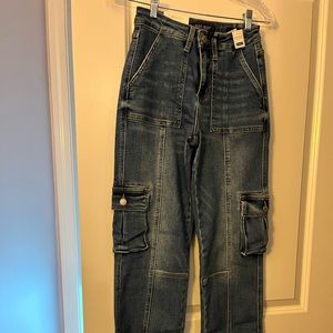 Judy Blue high rise medium wash non distressed cargo wide leg jean